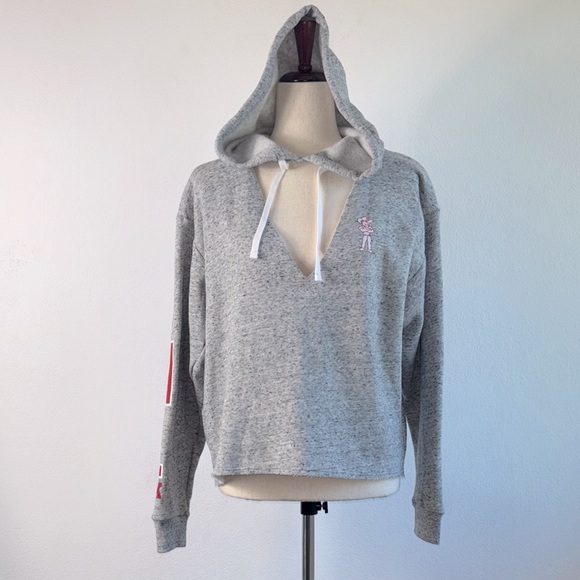 NWT Victoria’s Secret PINK UNL Nebraska Huskers Cutout Hoodie Sweatshirt Sz S - Picture 1 of 8